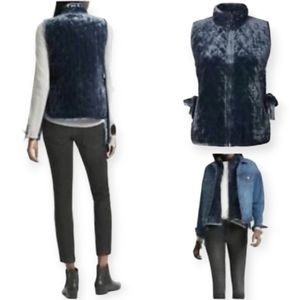 Banana Republic Navy Blue Quilted Collard Vest Jacket with Tie Blow Waist sz XS